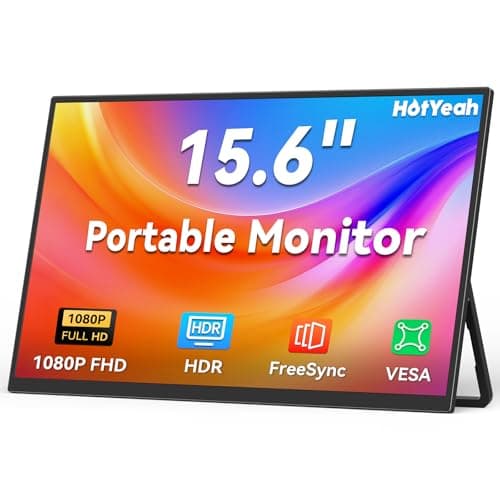 HotYeah Portable Monitor, 15.6-in 1080P FHD Laptop Monitor USB-C HDMI External Computer Display HDR FreeSync IPS w/Kickstand & Speaker, 2nd Screen for Laptop PC Mac Phone Tablet Switch PS5 Xbox
