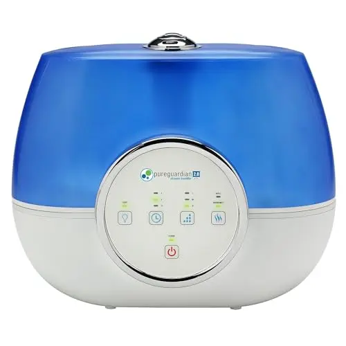 PureGuardian H4810AR Ultrasonic Warm and Cool Mist Humidifier for Bedrooms, Quiet, Filter-Free, 120 Hr, 2 Gal Treated Tank Surface Resists Mold, Pure Guardian Humidifier with Essential Oil Tray