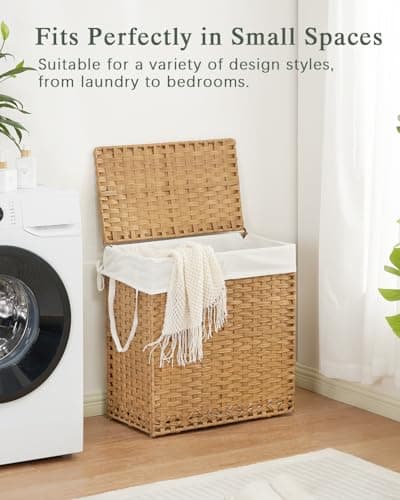SETVSON Laundry Hamper with Lid Wicker Laundry Basket 112 L (29.6 Gal) Laundry Hampers Handwoven Rattan Clothes Hamper with Handles 3 Removable Liner Bag, 6 Mesh Bags for Bathroom Bedroom Natural 7