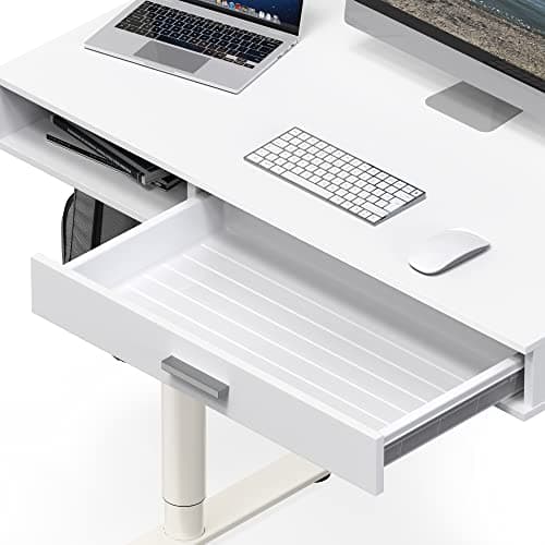 SHW 40-Inch Height Adjustable Claire Electric Standing Desk with Drawer, White 5