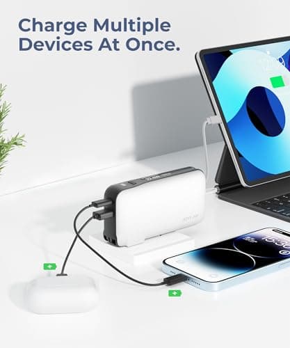 JOYFAR Portable Charger with Built-in USB-C Cable & Plug, 10,000mAh 5V/4.5A Power Bank Fast Charging 22.5W, Travel Essential Battery Pack 3 Output for iPhone 16/15 Series, Samsung Galaxy, iPad, 1 Pack 7