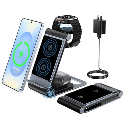 Wireless Charger for Samsung 3 in 1 Wireless Charging Station Foldable Wireless Charger Stand for Samsung S26 S25 Ultra S24 S23 S22 S21 / Z Flip/Z Fold Series for Galaxy Watch 8/7/6/5/4/ Galaxy Buds
