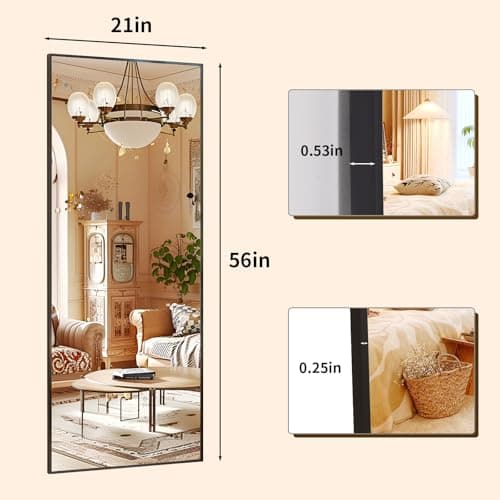 XRAMFY 21"x 56" Rectangular Full-Length Mirror with Frame, Large Wall-Mounted or Leaning Floor Mirror for Bedroom, Entryway, and Living Room Décor, Modern Dressing Mirror for Home 5