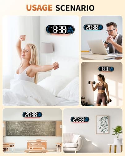 GLOKUUCA 17.2 Inch Large Digital Wall Clock with 9 Color Changing Remote Control, Date Week Temperature, Auto Brightness Dimmer Big Clock Night Lights,Blue 8