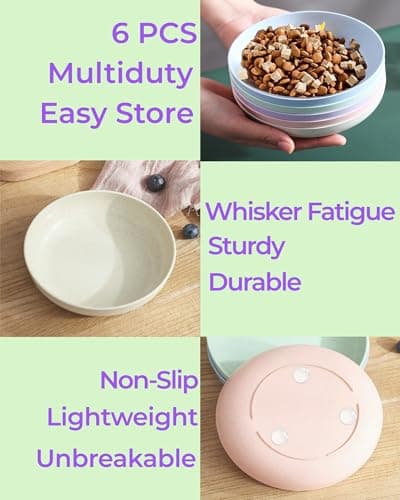 6-Pack Cat Food Bowl with Non-Slip Feet, Whisker Fatigue Cat Dishes for Food, Plastic Cats Bowls Set for Multi-Cats Homes, 5.5" Wide Shallow Relief Kitten Bowls BPA-Free, Dishwasher Safe 5