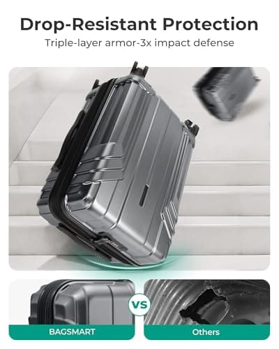 BAGSMART Expandable Carry On Luggage 22x14x9 Airline Approved, 1OO% PC Lightweight Hard Shell Suitcase, 20 Inch Travel Luggage with Spinner Wheels, Waterproof Rolling Suitcase, Gray… 6