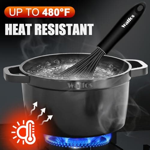 Walfos Silicone Whisk,Stainless Steel Wire Whisk Set of 3 -Heat Resistant 480°F Kitchen Whisks for Non-stick Cookware,Balloon Egg Beater Perfect for Blending,Whisking,Beating,Frothing & Stirring,Black 6