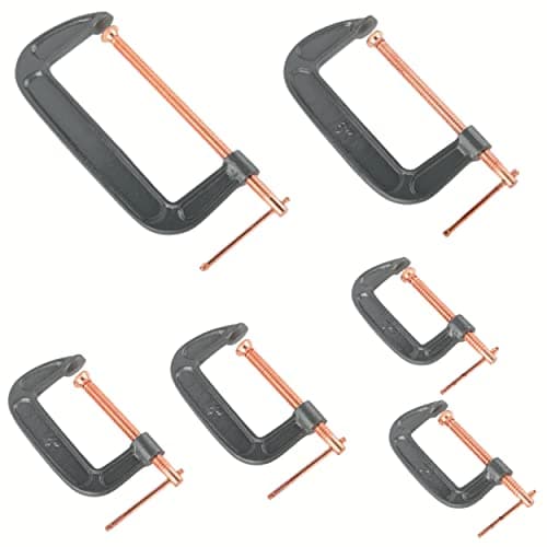 ATE Pro. USA - 6 PC Heavy Duty Steel C-Clamp Set | 3", 4", 6", 8" Iron Alloy - Clamps for Brake, parts assembly, fastening, welding, woodwork, metal work, auto - T rotary handle - DIY Projects