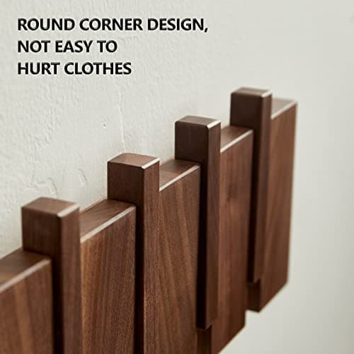 QUELLANCE Wooden Coat Hooks Wall Mounted, Coat Rack Hanger Wall Mount with 4 Hooks, Heavy Duty Coat Hooks for Hanging Coats/Keys/Hats/Robe&Towels/Plants/Bags, Home Decor Gift, Walnut 6