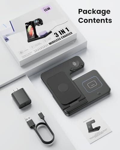 GEEKERA Wireless Charger for Samsung, 3 in 1 Foldable Wireless Charging Station for Samsung Galaxy S24 Ultra Plus S23 S22 S21 S20, Z Flip/Fold 5 4 3, Watch 6 5 4 3 Active, Buds 2 Pro/Live, Android 7