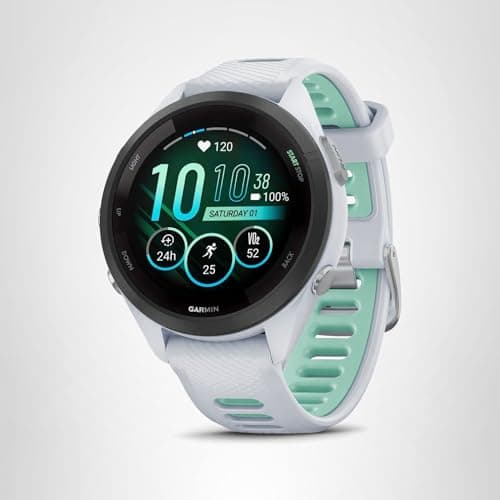 Garmin Forerunner 265S Running Smartwatch, Colorful AMOLED Display, Training Metrics and Recovery Insights, Whitestone and Neo Tropic 7