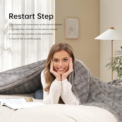 McJaw Electric Heated Blanket 84'' x 90'' Queen Size Flannel Fabric, Keep Your Warm All Night, Dual Controllers, 4 Heating Levels& 10 Hours Auto Shut-Off, Silver 5