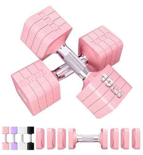20LBS Adjustable Dumbbell Set for Women Men, 4 in 1 Free Weights Dumbbells Set Hand Weights Set Adjust Dumbbell Weight Set for Home Gym Exercise Workout Strength Training Equipments, Pink