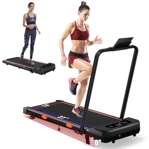 HONRISE Smart Walking Pad Treadmills for Home, Quiet Treadmill with Incline, Under Desk Foldable Treadmill, 320lbs Weight Capacity, Walking or Running for Home Office (Black/Red)