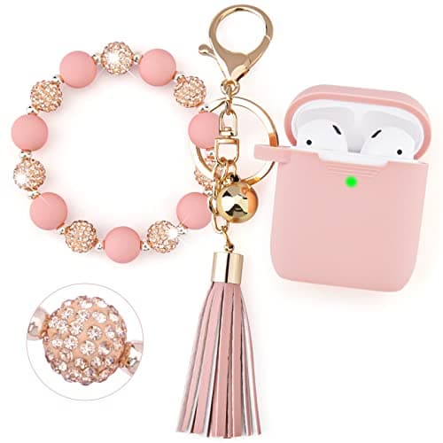 Filoto Airpods Case, Cute Apple Airpod 2/1 Cover for Women Girls, Silicone Protective Case with Bracelet Keychain (Bling Pink)