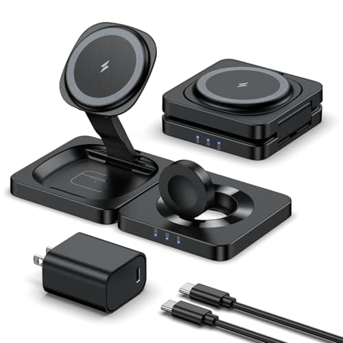 2026 Magnetic Wireless Charging Station - ADADPU 3 in 1 Foldable Mag-Safe Charger Stand for Multiple Apple Devices, Travel Charging Pad for iPhone 17 16 15 14 13 12 Pro Max Plus Apple Watch AirPods