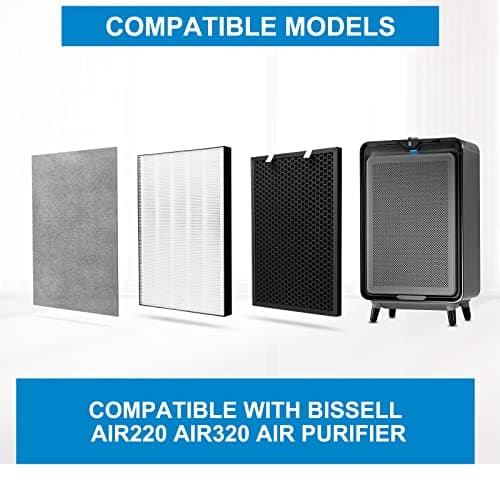 2 Sets Air220 Air320 Filter Replacement Compatible with Bissell Air320 Air220 2768A 2609A Air Purifier, Include 2 Post + Pre & Activated Carbon Filter, Compare Part # 2677,2678,2804 7