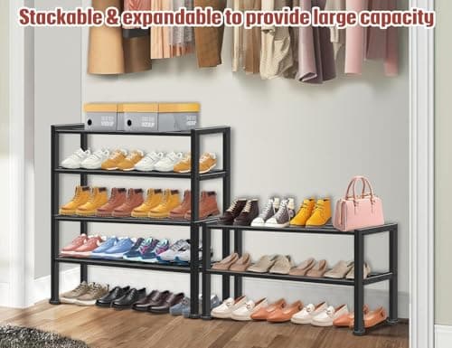 KEETDY Heavy Duty Shoe Rack for Closet Entryway, Stackable Shoe Organizer for Small Space Metal Shoe Rack Shelf Storage for Bedroom, Floor, Outdoor (Black) 5
