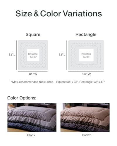 FULI Japanese Kotatsu Blanket, Warm Quilted Kotatsu Futon Comforter, 100% Cotton Top, Made in Japan, 81x81 in / 205x205 cm Square (Brown) 6