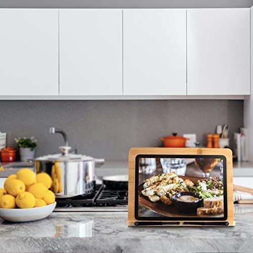 Large A+ (15.4 x 11) Inch XL Bamboo Book Stands & Holders for Reading Hands Free in Bed,Cookbook,Textbook,Law,with 6 Adjustable Height Document Stand 9