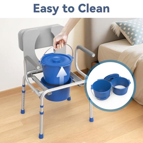 Loyoda Drop Arm Bedside Commode, Commode with Padded Seat and Backrest, 500lbs Capacity, 5.81QT Removable Bucket, Adjustable Height Portable Toilet for Adults, Gray 7