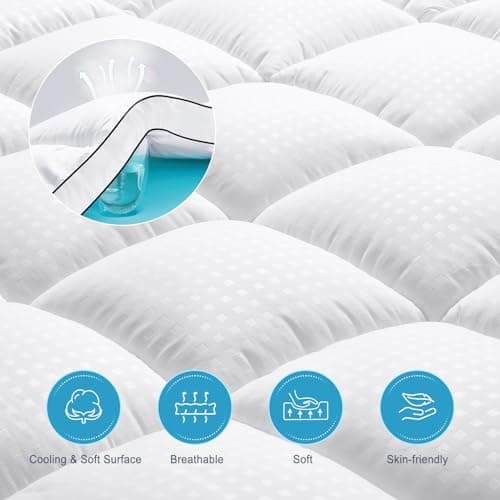 MASVIS King Size Dual Layer 4 Inch Memory Foam Mattress Topper, 2 Inch Gel Memory Foam and 2 Inch Cooling Pillow Top Mattress Pad Cover for Back Pain, Medium Support 5