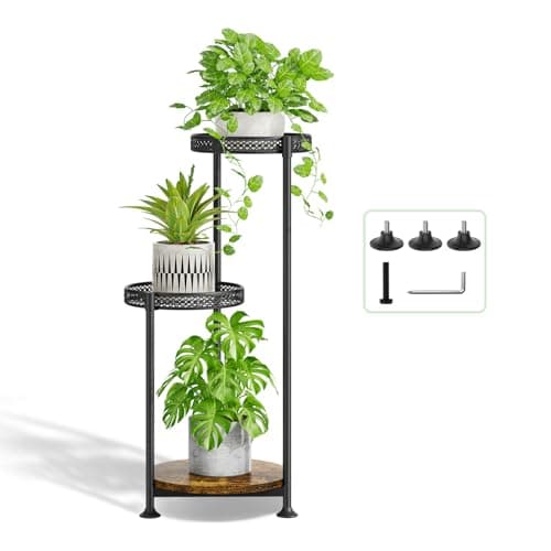 Oppro Plant Stand Indoor Outdoor Clearance, 3 Tier Metal Flower Shelf Pot Holder, Tall Multiple Plants Corner Rack Narrow House Orchid Display Organizer for Patio Office Porch Living Room Garden, Black
