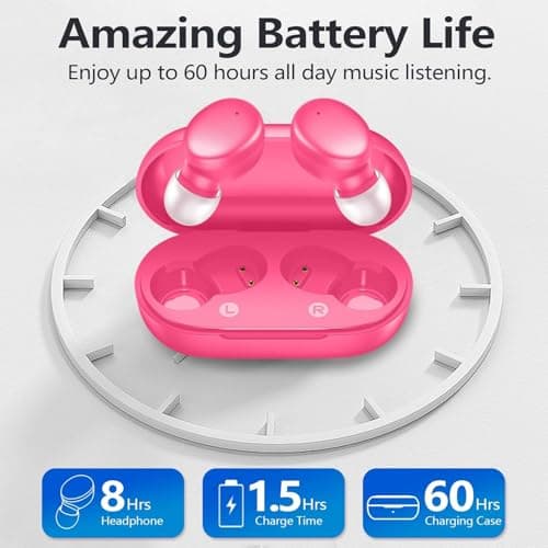 MOZOTER S8 Mini Wireless Earbuds Bluetooth 5.3 in Ear Light-Weight Headphones,60Hrs Playtime Ear Buds with Charging Case,Bluetooth Headsets,Premium Sound with Deep Bass for Sport-Barbiee Pink 4