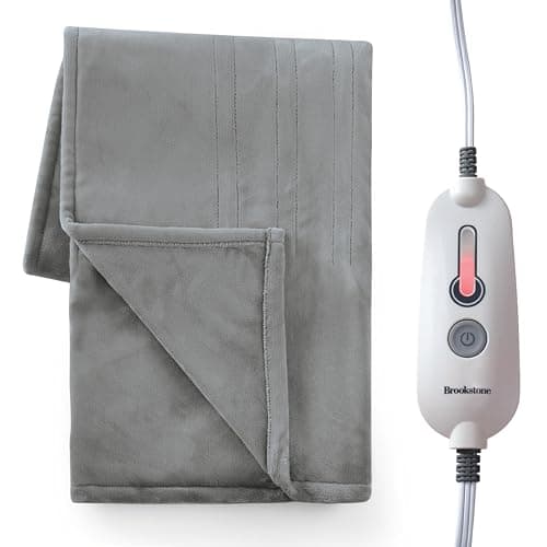 Brookstone Oversized Electric Heated Throw - Heated Blankets - 4 Heat Settings, 4-Hour Auto Shut Off, 100% Polyester, 50"x60" - Charcoal