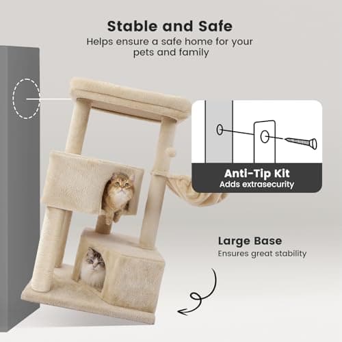 Gardner Pet 41" Tall Cat Tree for Medium Large Cats, Heavy Duty Cat Trees Tower with 2.8in Posts & Washable Top Perches 6