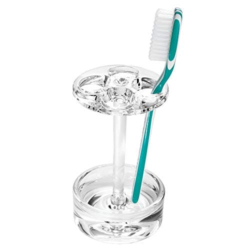 iDesign Eva Plastic Toothbrush Holder Stand for Bathroom, Vanity Countertops in Master, Guest, and Kids' Bathrooms, 2.6" x 2.6" x 4.7", Clear