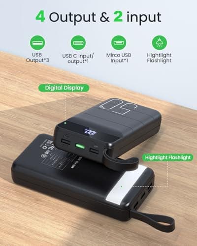 Power Bank Fast Charging 50000mAh - 22.5W Portable Charger USB C Quick Charge with 4 Outputs & 3 Inputs LED Display Huge Capacity External Battery Pack for iPhone, Samsung, iPad etc Black 5