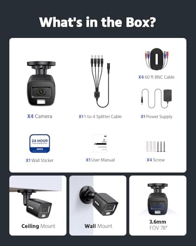 ANNKE 4 Pack 1080P HD TVI Home Security Camera Outdoor Indoor, 1920TVL, IP66 Waterproof, Night/Day Vision, Surveillance CCTV Bullet Cam 9