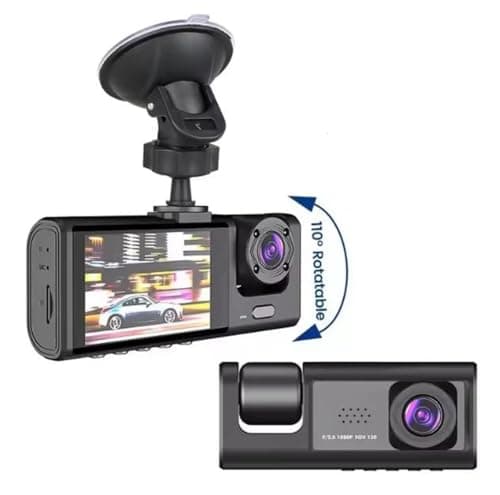 Dashcam 3 Lens Camera Channel Full HD 1080P Car DVR Vehicle & Dash Cam for Car Video Recorder Black Box Camcorder, Internal, Front, Reverse