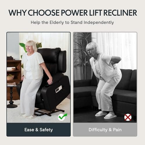 FLEXISPOT XL31 Power Lift Recliner Chair for Elderly, Electric Lift Chair with Massage & Heat, PU Leather Reclining Sofa w/Cup Holders, Side Pockets for Living Room Bedroom(Medium Size,Black) 5