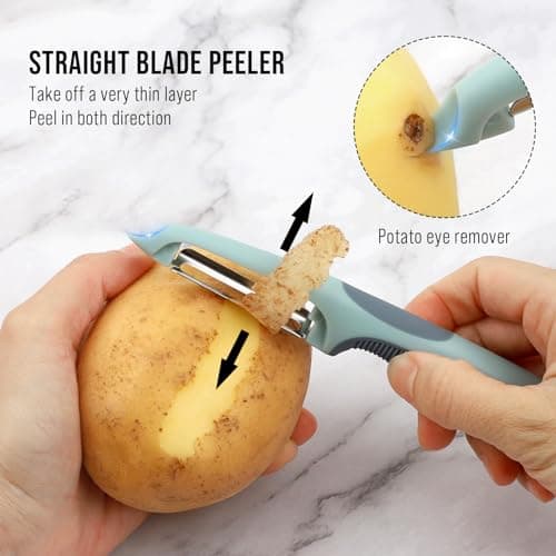 Julienne Peeler Vegetable Peeler -Y Carrot Shredder Julienne Slicer with 4.8'' Long Silicone Handle -Potato Peeler Swivel Peeler for Kitchen, Set of 2 Blue 5