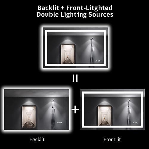 LOAAO 48"X30" LED Bathroom Mirror with Lights, Anti-Fog, Dimmable, Backlit + Front Lit, Lighted Bathroom Vanity Mirror for Wall, Memory Function, Tempered Glass, Shatter-Proof, ETL Listed 6
