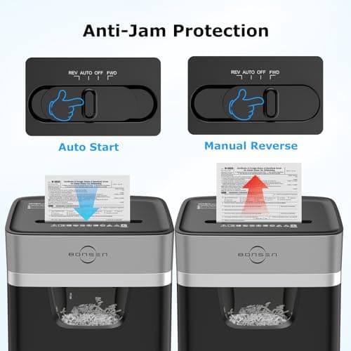 BONSEN 14-Sheet Paper Shredder for Home Office, Heavy Duty Cross Cut Shredder with 5.3 Gal Pullout Bin, Quiet Shredder for CDs/Credit Card/Staple, P-4 Security, Anti-Jam System 7