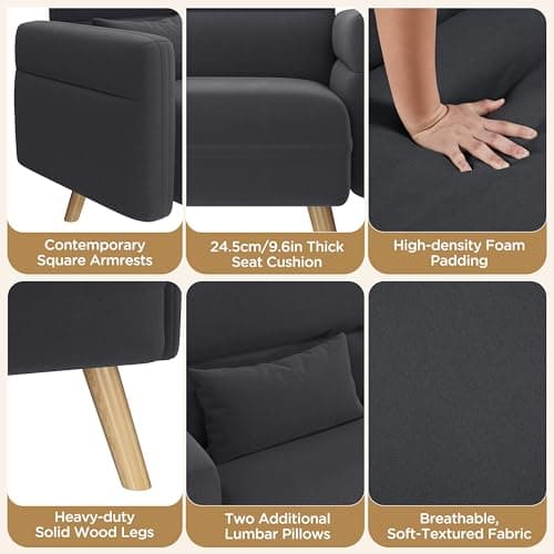 Yaheetech 46" Small Modern Fabric Sofa Loveseat Mid Century 2 Seater Sofa Couch with Lumbar Pillows, Solid Wood Legs for Living Room, Small Space, Dorm, Office, Bedroom, Dark Gray 5