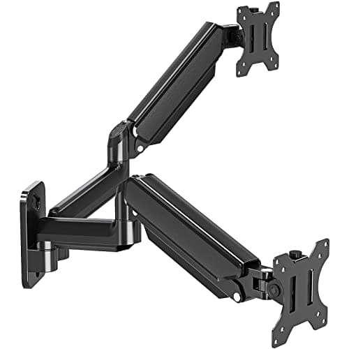 ErgoFocus Dual Monitor Wall Mount for 13 to 32 Inch Computer Screens, Monitor Mounts for 2 Monitors Holds Up to 19.8lbs Each,Full Motion Gas Spring Monitor Arm with VESA 75x75/100x100