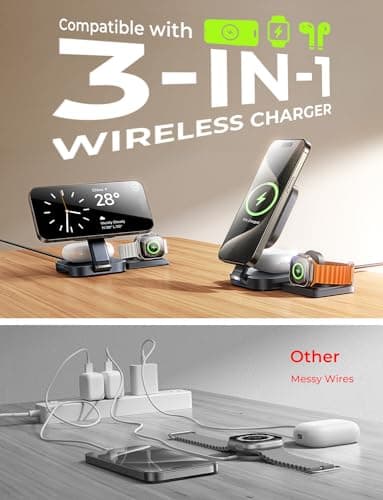 LISEN 3 in 1 Charging Station for Apple Magsafe Charger Travel Accessories, Wireless Charger 3 in 1 for iPhone 16 15 Pro Max Magsafe Accessories Charger for Airpods iWatch iPhone 12-16 Black 8