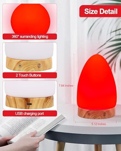 Red Light Night Light Lamp for Sleep, Red Nightlight Desk Lamp with 670nm Wavelength Multi-Color and Brightness Options Remote Control USB Charging Elegant Design 5