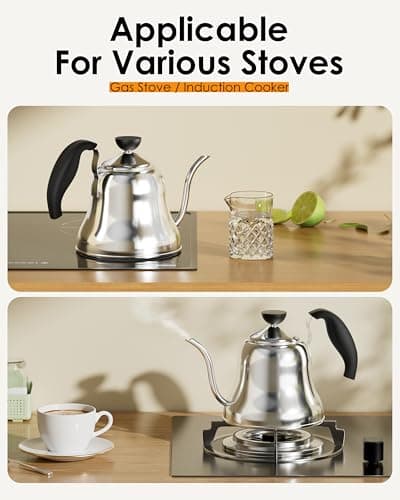 Tea Kettle for Stovetop, Barista's Choice Gooseneck Pour Over with Flow Control, Food Grade Stainless Steel Water Kettle, Tea Pot for Home & Kitchen - Small 28oz, Silver 6