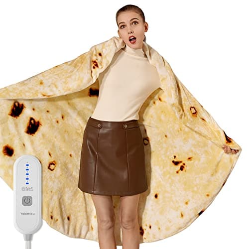 Heated Blanket Throw 60" x 60" Round Electric Blanket Double Sided Flannel, 5 Heat Levels, 10 Hours Auto-Off, Burritos Heating Blanket Funny Realistic Heated Throw, Machine Washable, for Mother