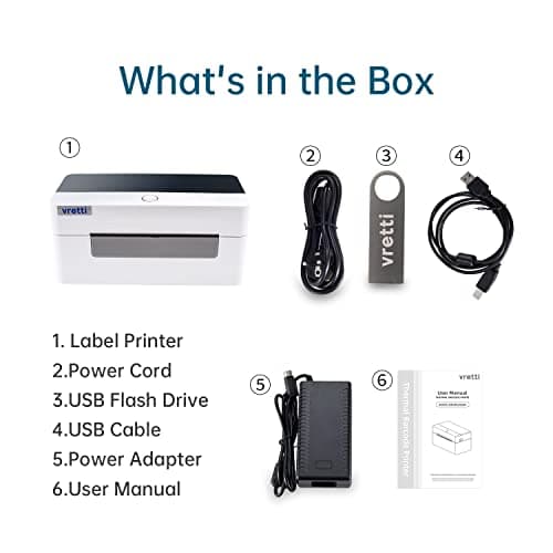 vretti Shipping Label Printer, 4x6 USB Desktop Barcode Label Printer for Small Business & Shipping Packages Compatible with Mac, Windows, Linux, UPS, USPS 7