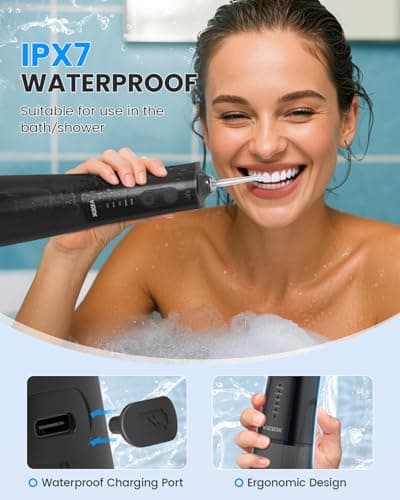 VIMMK Water Flosser, Cordless Water Dental Flosser, 9 Jet Tips 5 Modes 300ML IPX7 Waterproof, Portable Rechargeable Oral Irrigator for Home Travel - Gums, Orthodontic, Braces Care - Black 6