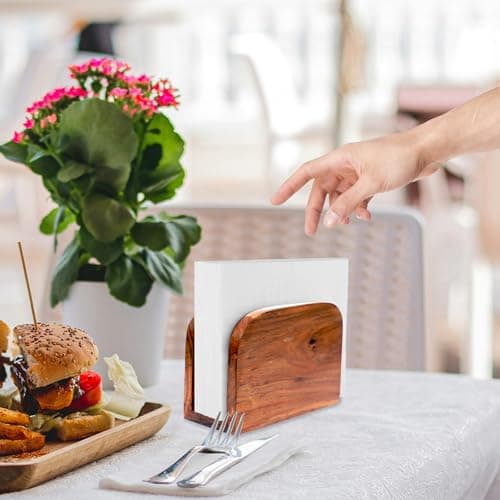 FLORIXA Handmade Wood Napkin Holders For Kitchen Upright Paper Napkin Storage Dispenser House, Party, Restaurant, Hotel, Cafe, Bar (5.5"x 2.5"x 4") 5