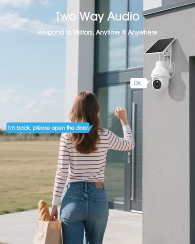 ANRAN 2K Solar Security Camera Wireless Outdoor, 360° Pan/Tilt Color Night Vision, PIR Human Detection, 2-Way Audio, Weatherproof, Compatible with Alexa, 2.4GHz WiFi Only 5