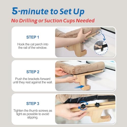 Zakkart Cat Perch for Window Sill with Bolster - Orthopedic Hammock Design with Premium Hardwood & Robust Metal Frame - Cat Window Seat for Large Cats and Kittens - Dark Stained Wood Gray Bed, 24''W 5