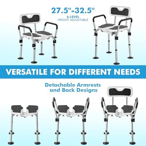 FORTEMOTUS Shower Chair for Inside Shower 400 lbs, Shower Chair for Elderly and Disabled with U Shaped Seat, Padded Arms and Back, Adjustable Height for Bathtub, Bathroom 5